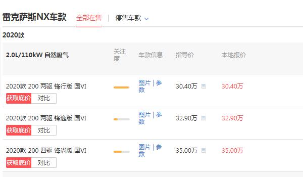 雷克萨斯nx200价格多少钱 落地价最低仅需33.22万
