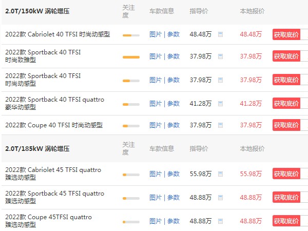 奥迪a5报价及图片 奥迪a5多少钱新车报价(2022款售价37万)