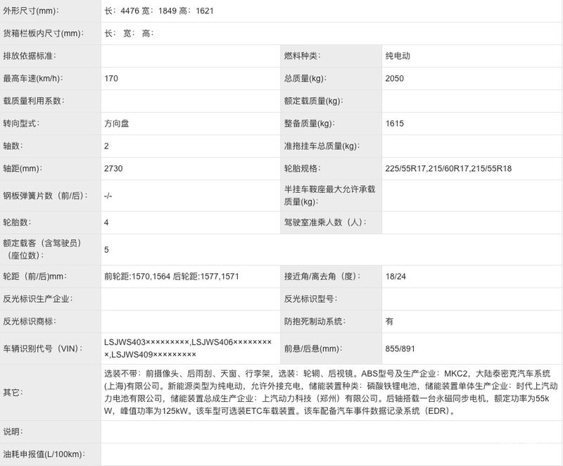 名爵MG S5申报图 定位纯电紧凑型SUV