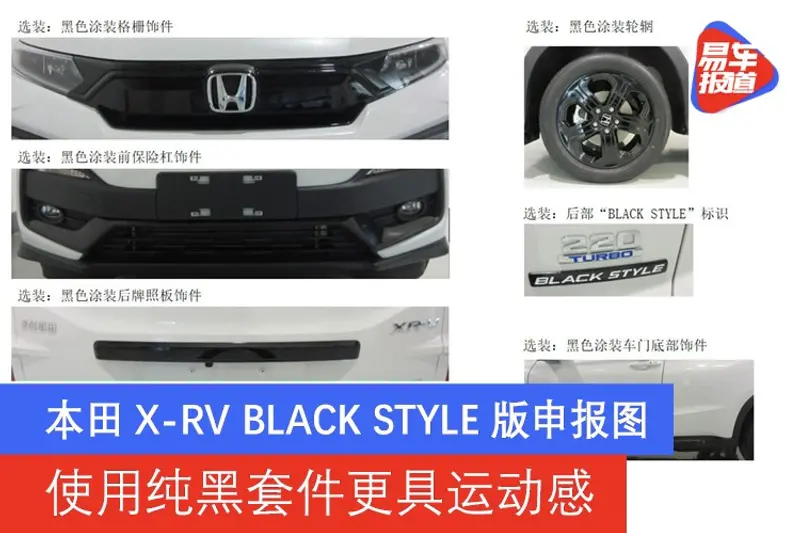 本田X-RV BLACK STYLE版申报图 使用纯黑套件更具运动感