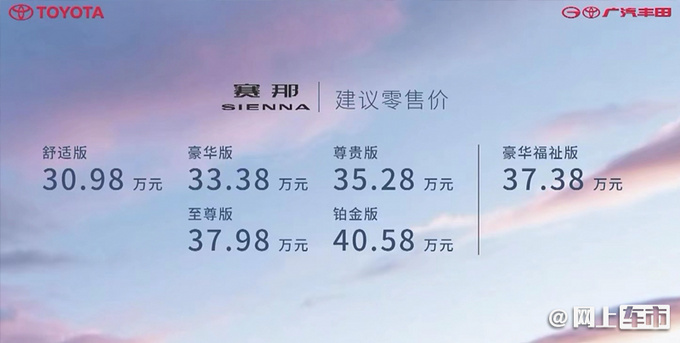 广汽丰田赛那上市 售30.98-40.58万 尺寸接近别克GL8