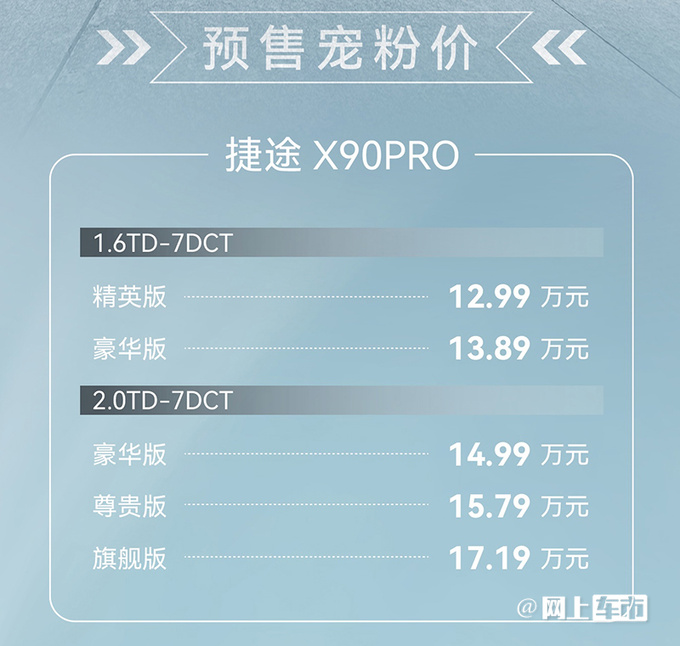 捷途X90 Pro预售12.99万起！官方：现在订车降1万