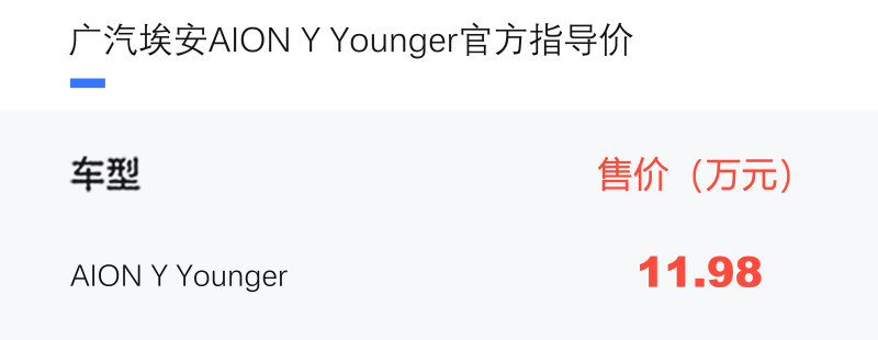 广汽埃安AION Y Younger上市 售11.98万元