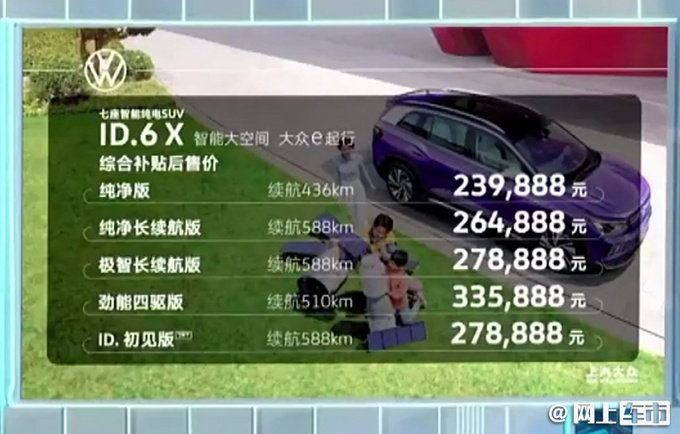 上汽大众ID.6 X上市 23.9888万起售 续航里程588km