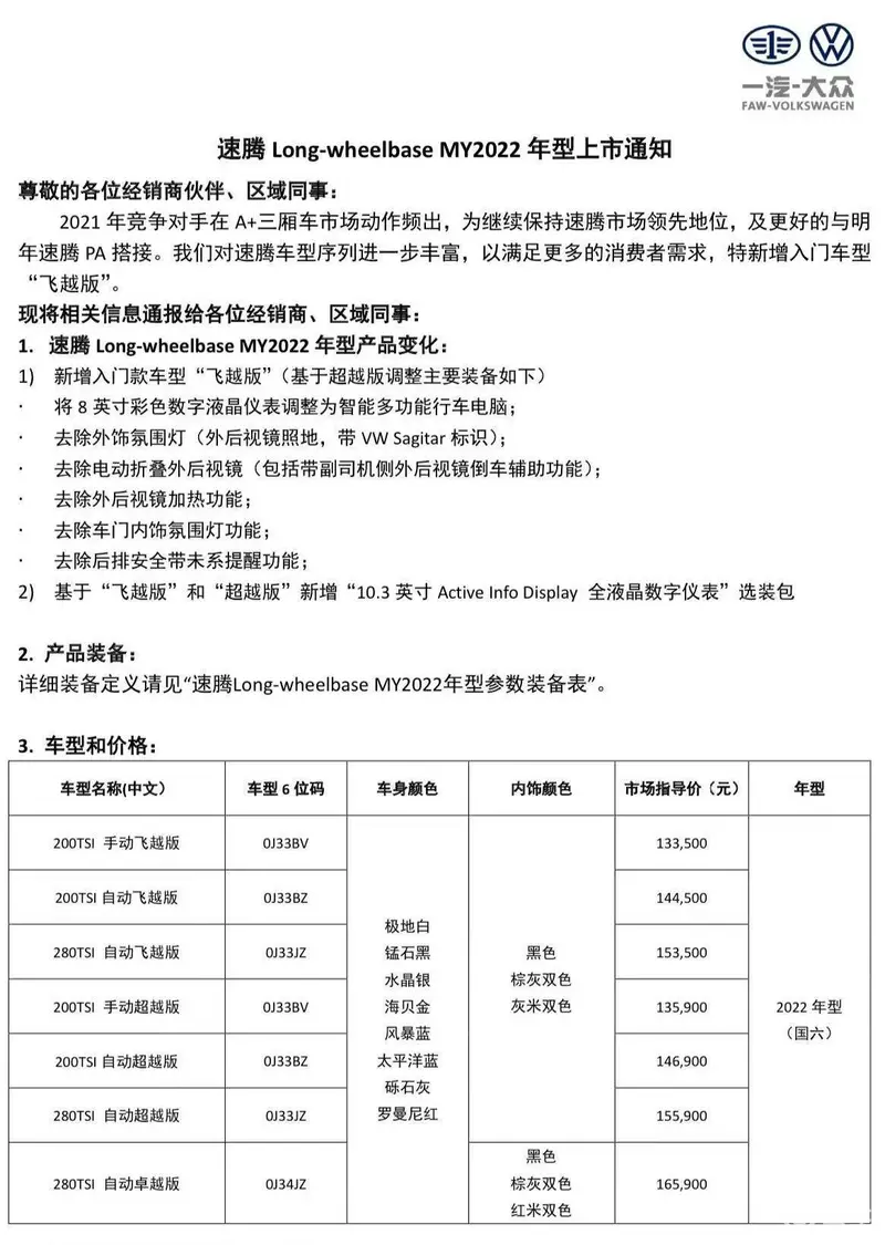 售13.35-16.59万元 一汽-大众新款速腾售价曝光