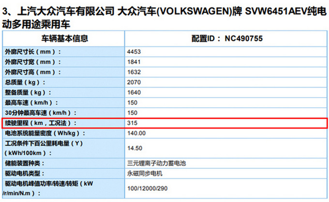 大众途岳EV续航315km-不足奕泽80% 产量却高2倍