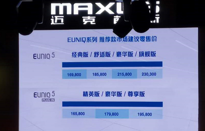 入门版外都很划算！上汽EUNIQ 5上市 14.98万起售