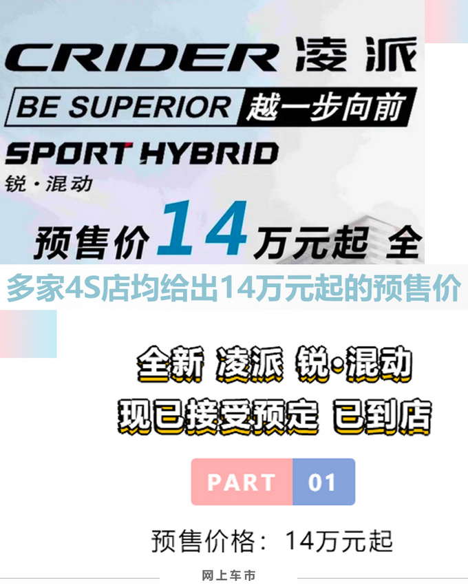 本田凌派混动预售 4S报价14万起 比1.0T顶配还贵