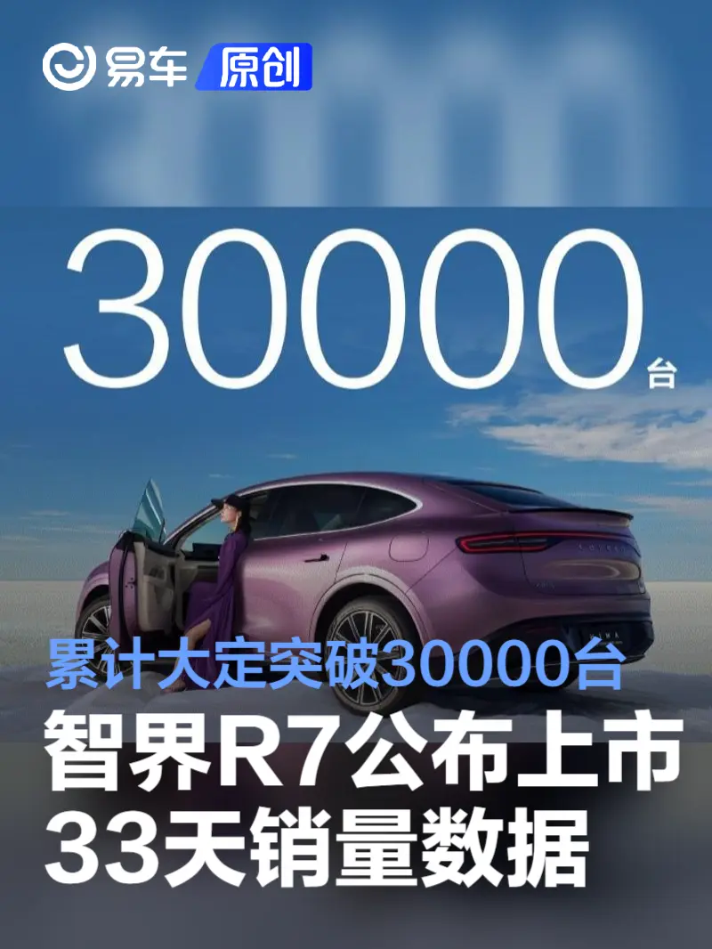 智界R7上市33天累计大定突破30000台 限时享3.5万元首销权益