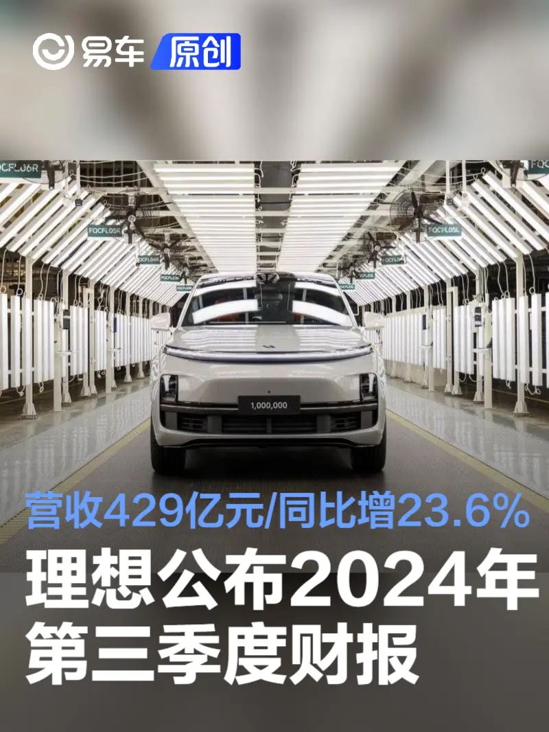 理想汽车公布2024年第三季度财报 营收429亿元/同比增长23.6%