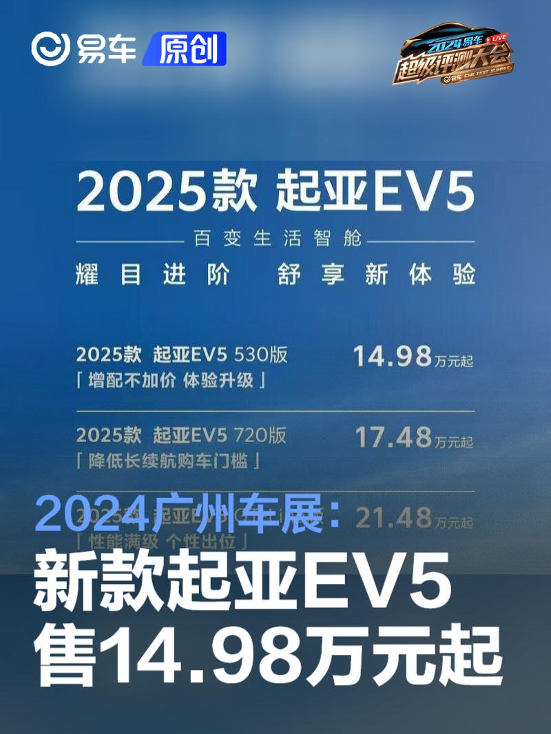 2024广州车展：2025款起亚EV5售14.98万元起