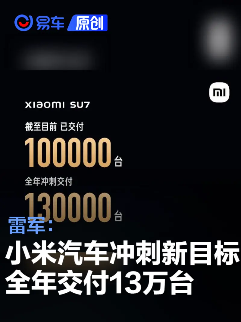 雷军：小米汽车冲刺新目标 全年交付13万台